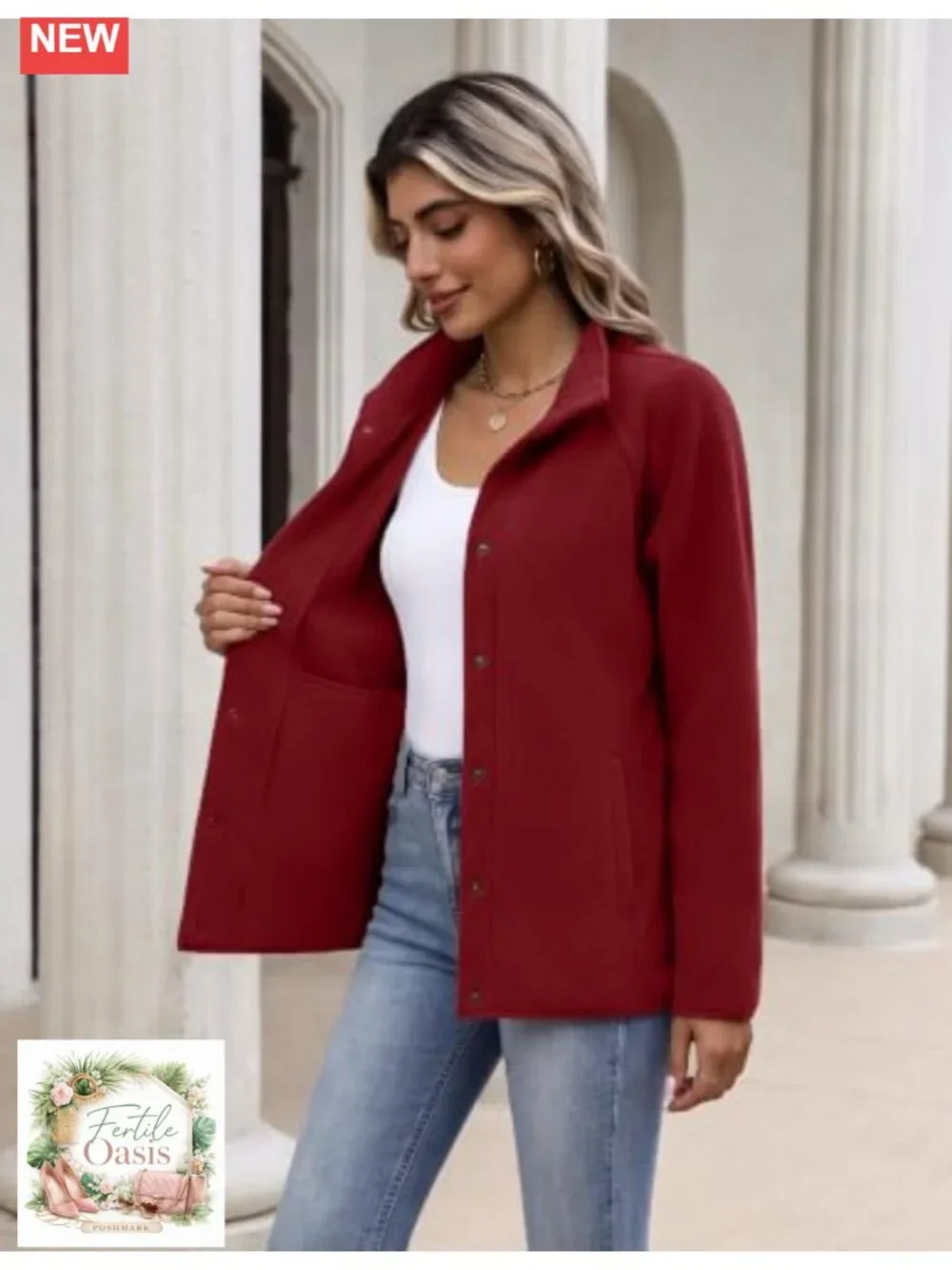 Zeagoo Fleece Jacket for Women Button Down Stand Collar Outdoor Coat